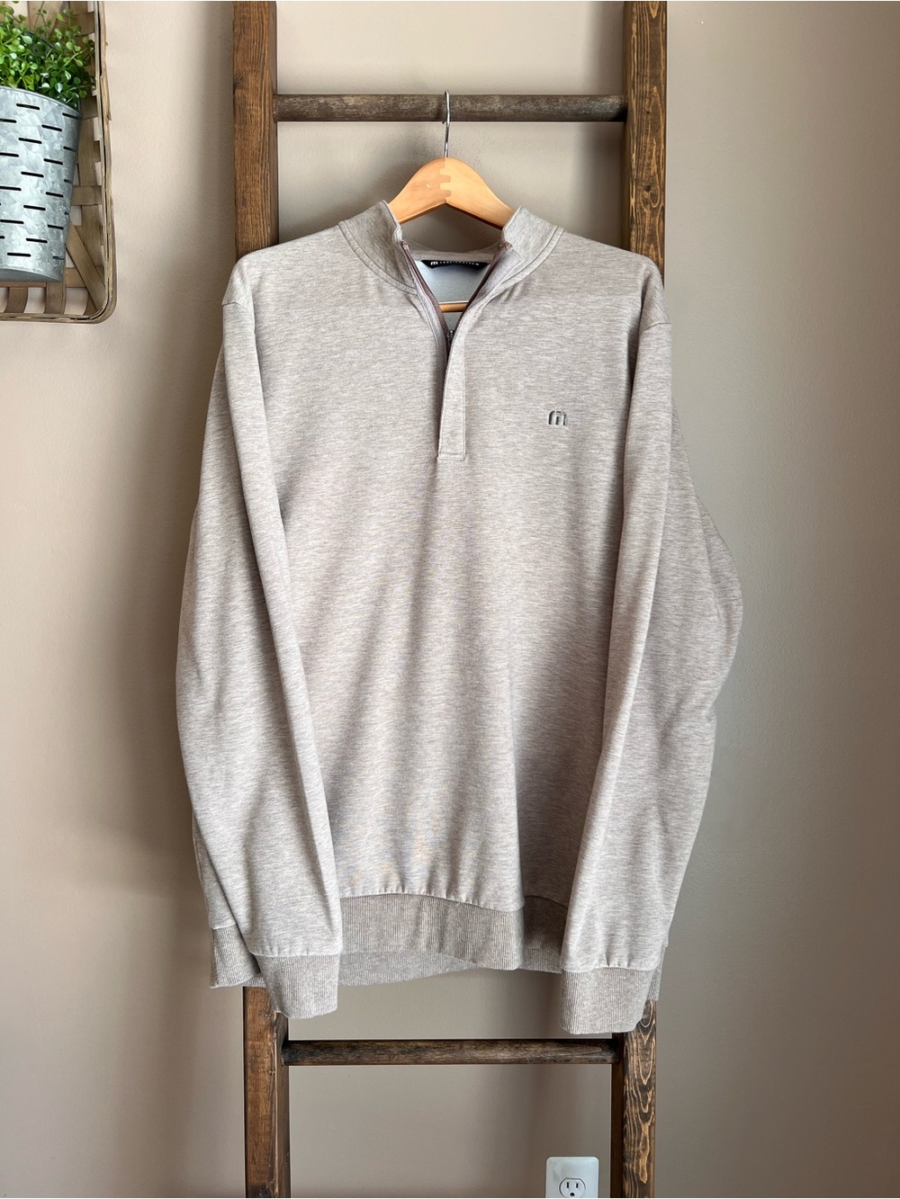 Travis Mathew Men's Quarter-Zip Sweater Pullover - Taupe